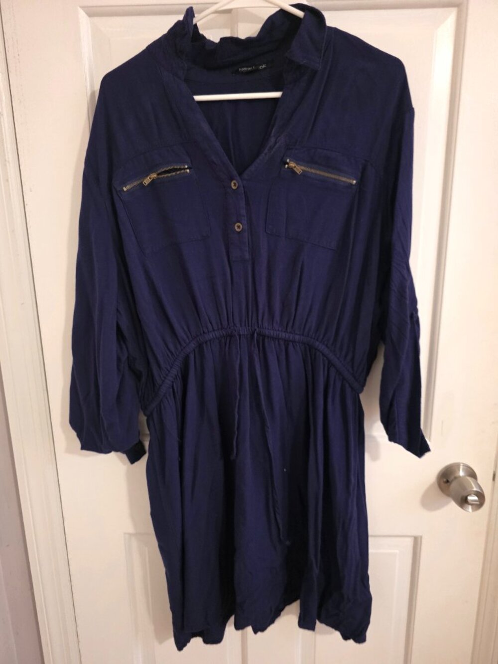 New Look Womens 2X navy blue long sleeve dress Mid Thigh length Cinch Waist